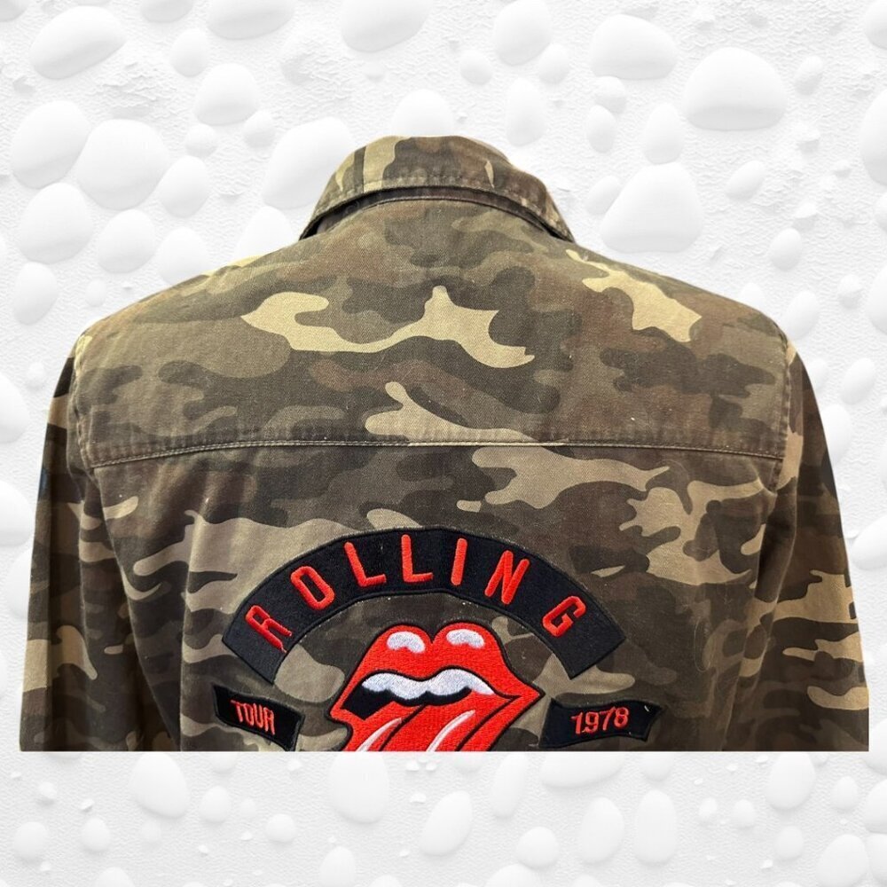 🧥 **Rolling Stones 1978 Tour Army Camo Embroidered Rock Concert Jacket** 🧥 - Picture 4 of 11